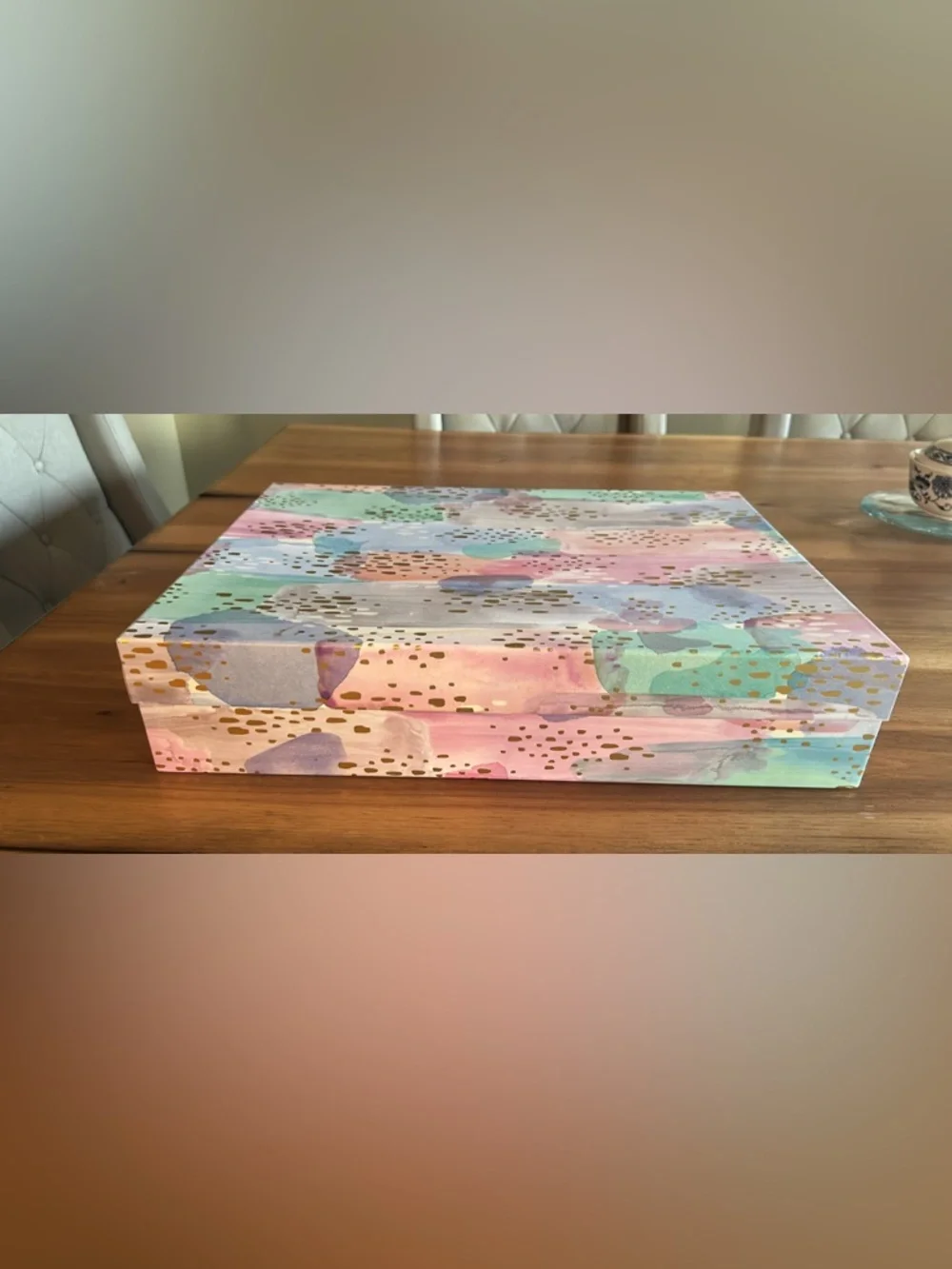 Pastel Watercolor Gold Accent Decorative Box - Home Party Supplies